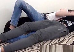 Young homosexuals have footjob action before hot ass fucking