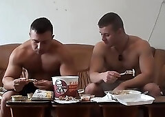 Evander Feeding The Belly 32 With A friend