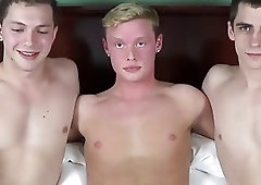 Three cute twinks are fucking bareback and cumming