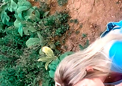 Hot blonde went to see the corn plantation and got corncob