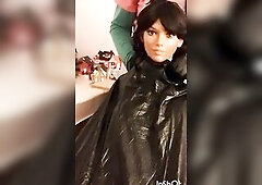 Nikki models 5 capes used during haircutting and shaving services that babe looks quite hawt