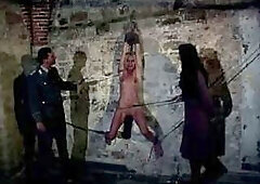 Hanging at the wall with her legs widen wide apart the female prisoner is made sexy by lashes (preview)