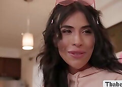 Banging my TS Ebony roommates tight ass on the bed