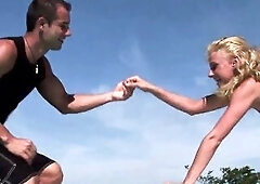 A super sexy, skinny, and supple gymnast drilled in the booty and cunt by the outdoor swimming pool