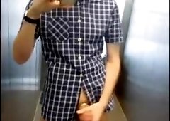 Jerking off in elevator at work