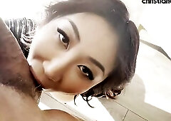 Nicole Doshi in sexy leather lingerie that leaves only her pussy, ass and tits exposed crawls and begs Christian Clay to get fucked hard