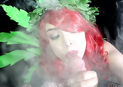 Cannabis fairy Daisy Dabs worships cock in fishnets and swallows every drop