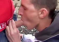 Clothed Czech guy hives random blowjob in the park and swallows the cum
