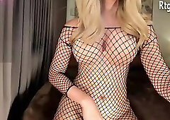 slender trans babe with big tits wanks and cums on webcam