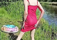 Annemieke gets soaked in pink dress and sneakers