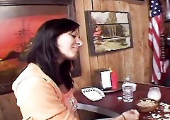 Brunette hair sweetheart with flawless body and gorgeous face gets picked up on the street and sucks knob in the bar in advance of getting her bald pu