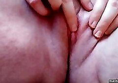 Rubbing my big clit, my pussy squirts