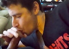 Buddy blows me on the couch while I stroke him CIM swallow