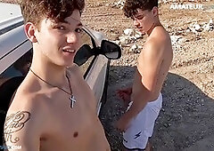 Liam and Gabriel have some outdoor fun together