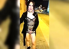 walking at night throughout the town and wearing a sexy and hawt ebony underware,likewise,i'm caged with a small flat pink chastity,feeling trick