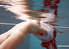 Big natural tits hot girl Lola underwater swimming