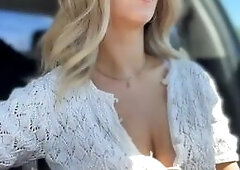 Sexy Blonde Flashes and Teases from Car Seat