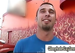 Gay gets glory hole cumshot from straight guy
