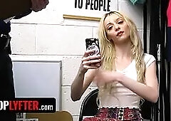 Pretty blond suspect ceceLia Taylor detained for strip search in the backroom - shoplyfter