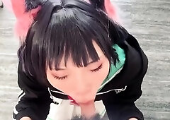 Extreme close up of Japanese teen masturbating