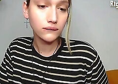 pretty femboy plays with her big cock online