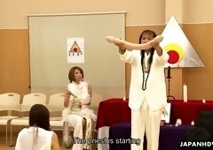 Beautiful Asian chick Yuka Sawakita gives blowjob to a duo of dudes