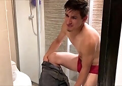 Straight jock, bathrooms, close up