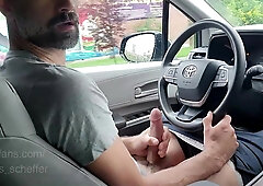 Milking my ample beef whistle while driving around and spunking!