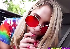 Lustful babe Khloe Kapri gets hammered by dude at the back seat