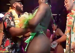 Passionate Brazilian-themed group sex with double penetration and facials