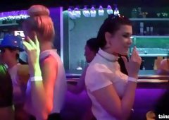 Gorgeous cuties fucking in a club at construction company party