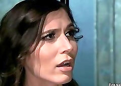 Shemale licks and spanks blonde hottie