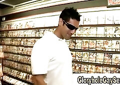 Babe gets straight guys dick in glory hole