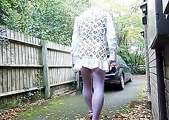 kelly cd enjoying sexually excited driveway stroke in white shirt suit white nylons and heels30