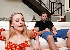 Hot model Anna Clair Clouds sucks a long penis down on the knees