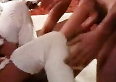 Horny women are having a threesome with a married man from the neighborhood, late at night