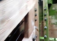 DiaperedSlaveA - Going up the tower in the park without pants and my diaper showing.