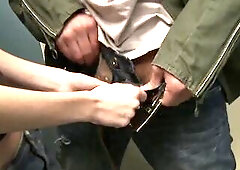 A blond engages in blowjob in the throne-room and then has intensive ass-plug.