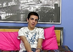 Cute twink pulls his dick at an interview and masturbates