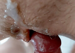 Fleshy pussy drilled and creamed by hungry cock