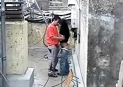 Slender amateur brunette gets drilled doggystyle outside