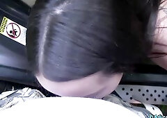 Public Agent - American large melons brunette hair thinks I'm a cab so I pull over a poke my rod in her throat
