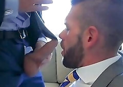 Men in suit and tie vigorously analpound after wet blowjobs