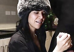 Luxurious Lalin girl Headmistress Milks BWC in her kitchen - seductive filthy talking tugjob w/ large spunk fountain