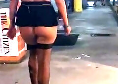 Exhibitionist slut showing ass and pussy to men in public