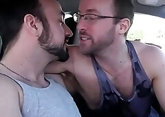 Hairy jock wanking boyfriend in car in sensual session