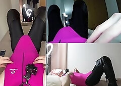 [R18+ POV] Pink Swimsuit with Thigh High Boots Solo Masturbation