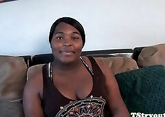 Chubby casting tgirl cocksucks while wanking