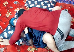Masked South Asian couple shares intimate kiss and titjob on floral rug