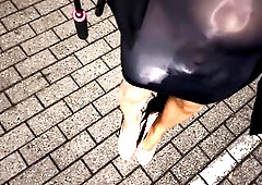 In a parking lot I walk in my hawt transparent suit, u can clearly watch my dong and booty, after a whilst I pee very full and I proceed running in hi